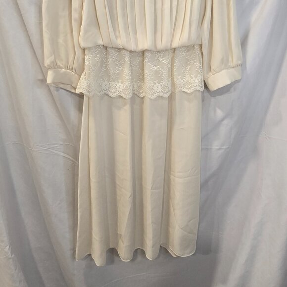 Vintage Monica Richards Dress Size 14 Pleated Ivory Lace - Picture 9 of 10